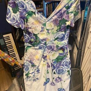 Floral V-Neck Dress - Purple and White